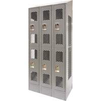Casiers ventil&eacute;s, 2 niveaux, Bloc de 3, 36 x 18" x 88", Acier, Gris, D&eacute;mont&eacute;, Perfor&eacute; Equipex