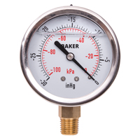 Pressure Gauges, 2-1/2" , 30" Hg-0" Vac., Bottom Mount, Liquid Filled Analogue Equipex