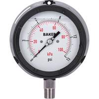 Pressure Gauge, 4-1/2" , 0 - 15 psi/0 - 100 kPa, Bottom Mount, Liquid Filled Analogue Equipex