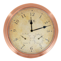 Horloge ext&eacute;rieure 3 en 1, Analogique, &agrave; piles, 14" dia., Brun Equipex