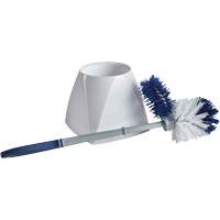 Brosse &agrave; cuvettes avec lave-rebord et valet, 15" l, Soies Synth&eacute;tique, Blanc Equipex