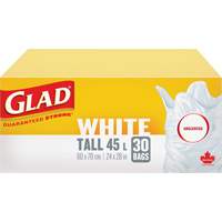 Tall 45L Unscented Garbage Bags, Regular, 24" W x 28" L, White Equipex