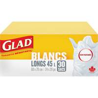 Tall 45L Unscented Garbage Bags, Regular, 24" W x 28" L, White Equipex