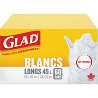 Tall 45L Unscented Garbage Bags, Regular, 24" W x 28" L, White Equipex