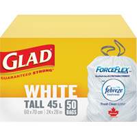 Tall 45L Febreze Garbage Bags, Regular, 24" W x 28" L, White Equipex