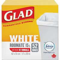X-Small 15L Roommate Febreze Garbage Bags, Regular, 17" W x 20" L, White Equipex