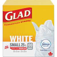 Small 25L Febreze Garbage Bags, Regular, 20" W x 20" L, White Equipex