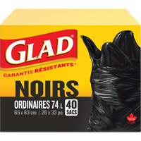 74L Garbage Bags, Regular, 26" W x 33" L, Black Equipex