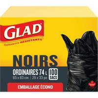 74L Garbage Bags, Regular, 26" W x 33" L, Black Equipex