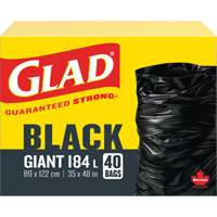 184L Garbage Bags, Regular, 35" W x 48" L, Black Equipex
