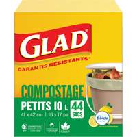 Petits sacs de compostage, R&eacute;gulier, 17" lo x 16" la, Brun, Capacit&eacute; de 10 L (3 gal.) Equipex
