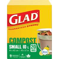 Petits sacs de compostage, R&eacute;gulier, 17" lo x 16" la, Brun, Capacit&eacute; de 10 L (3 gal.) Equipex