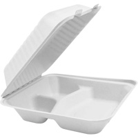 Compostable Hinged Food Containers with Compartments, Bagasse, Square Equipex