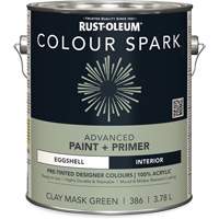 Peinture int&eacute;rieure pr&eacute;teint&eacute;e + appr&ecirc;t mural Colour Spark, Vert masque en argile, Satin&eacute;, 3,78 L, Gallon Equipex