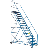 CSA-Certified Rolling Step Ladder with Locking Step, 14 Steps, 30" Step Width, 128" Platform Height, Steel Equipex