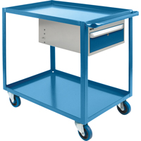 Chariots &agrave; tablettes avec tiroir, 1200 lb Capacit&eacute;, Acier, 24" x la, 36" x ha, 39" p, Roues en Caoutchouc, Enti&egrave;rement soud&eacute;, 1 tirroirs Equipex