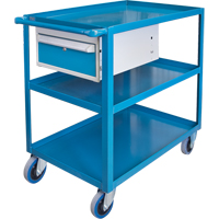 Chariots &agrave; tablettes avec tiroir, 1200 lb Capacit&eacute;, Acier, 24" x la, 36" x ha, 36" p, Roues en Caoutchouc, Enti&egrave;rement soud&eacute;, 1 tirroirs Equipex