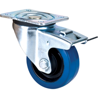 Roulette bleue, Pivotant avec frein, 4" (101,6 mm), Caoutchouc, 350 lb (158,8 kg) Equipex