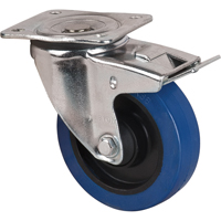 Roulette bleue, Pivotant avec frein, 5" (127 mm), Caoutchouc, 400 lb (181 kg) Equipex