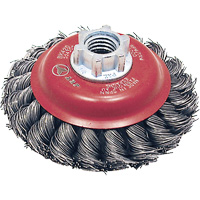 Brosse conique &agrave; fils torsad&eacute;s BK420T, Dia. 4", Fils 0,02", Arbre 5/8"-11, Acier Equipex