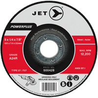 Powerplus&reg; Depressed Centre Grinding Wheel, 5" x 1/4", 7/8" Arbor, Type 27/F27, Aluminum Oxide, 12200 RPM Equipex