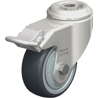 Stainless Steel Thermoplastic Elastomer Caster, Swivel with Brake, 3-1/8" (79.5 mm) Dia., 220 lbs. (100 kg.) Capacity Equipex