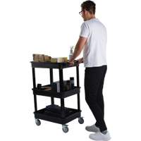 Chariot utilitaire avec tablette &agrave; bordure profonde, 3 tiers, 19" x 39-1/2" x 28-1/4", Capacit&eacute; 330 lb Equipex