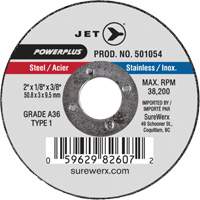 A36 POWERPLUS Cut-Off Wheel, 2" x 1/8", 3/8" Arbor, Type 1, 38200 RPM Equipex