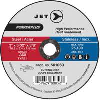 POWERPLUS Cut-Off Wheel, 3" x 3/32", 3/8" Arbor, Type 1, 25100 RPM Equipex