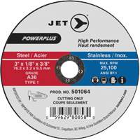 POWERPLUS Cut-Off Wheel, 3" x 1/8", 3/8" Arbor, Type 1, 25100 RPM Equipex