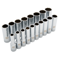 Jeu de douilles m&eacute;triques, 18 Mcx, Prise de 1/2", Profond Equipex