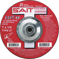 A24T Tough Grind Grinding Wheel, 4-1/2" x 1/4", 7/8" Arbor, Aluminum Oxide, Type 27 Equipex