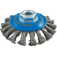 Knotted Wire Wheel Saucer Brushes, 4" Dia., 0.02" Fill, 5/8"-11 Arbor, Stainless Steel Equipex