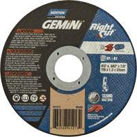 Gemini RightCut Right Angle Cut-Off Wheel, 4-1/2" x 0.045", 7/8" Arbor, Type 01/41, Aluminum Oxide, 13580 RPM Equipex