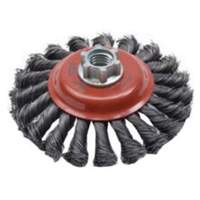 Brosse concave &agrave; fils nou&eacute;s torsad&eacute;s, Dia. 4", Fils 0,02", Arbre 5/8"-11, Acier Equipex