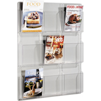 Literature Displays, Wall Mount, 9 Slots, Plastic, 30" W x 2" D x 36-7/8" H Equipex
