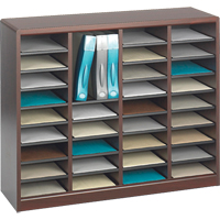 E-Z Stor&reg; Literature Organizer, Stationary, 36 Slots, Wood, 40" W x 3/4" D x 32-1/2" H Equipex