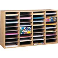 Adjustable Compartment Literature Organizer, Stationary, 36 Slots, Wood, 39-1/4" W x 11-3/4" D x 24" H Equipex