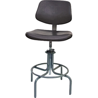 600 Series Rectangular Stool with Back , Mobile, Adjustable, 25" - 31", Polyurethane Seat, Black Equipex