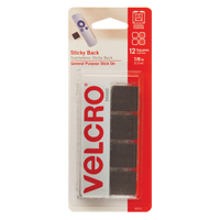 Attaches en carr&eacute;e, Boucle et crochet, 7/8" dia., Adh&eacute;sif, Noir Equipex