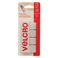 Attaches en carr&eacute;e, Boucle et crochet, 7/8" dia., Adh&eacute;sif, Blanc Equipex