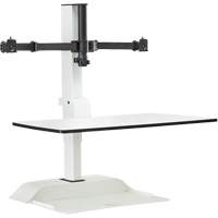 Bureau &eacute;lectrique assis/debout Soar avec bras d&eacute;cran double, Mod&egrave;le de bureau, 37-1/4" h x 27-3/4" la x 22" p, Blanc Equipex
