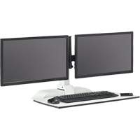 Bureau &eacute;lectrique assis/debout Soar avec bras d&eacute;cran double, Mod&egrave;le de bureau, 37-1/4" h x 27-3/4" la x 22" p, Blanc Equipex