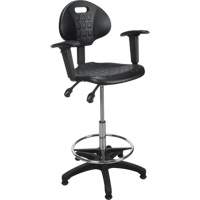 Tabouret ergonomique robuste avec accoudoirs r&eacute;glables, Stationnaire, Ajustable, 39" - 48", Polyur&eacute;thane Si&egrave;ge, Noir Equipex
