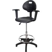 Tabouret ergonomique robuste avec accoudoirs r&eacute;glables, Stationnaire, Ajustable, 39" - 48", Polyur&eacute;thane Si&egrave;ge, Noir Equipex