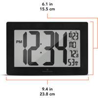 Horloge murale &agrave; r&eacute;glage et ajustement automatiques avec support, Num&eacute;rique, &agrave; piles, Noir Equipex