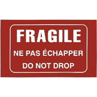 &eacute;tiquettes pour traitement sp&eacute;cial bilingues Fragile, 5" lo x 3" la, Blanc/rouge Equipex