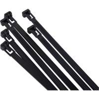 Attache-c&acirc;ble r&eacute;utilisable, Longueur 8", R&eacute;sistance &agrave; la traction 50 lb, Noir Equipex