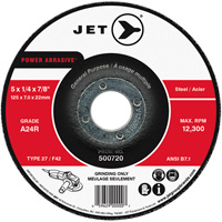 POWER ABRASIVE&reg; Grinding Wheel, 5" x 1/4", 7/8" Arbor, Type 27 Equipex