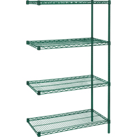 &eacute;tag&egrave;res robustes en treillis m&eacute;tallique au fini &eacute;poxy vert, Ensemble de Ajout, 4 Tablettes, 36" la x 63" h x 18" p Equipex